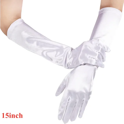 Vista 3 de Guantes blancos largos de los años 20 para mujer, guantes de noche de ópera, guantes de satén, guantes de novia para mujeres, bodas