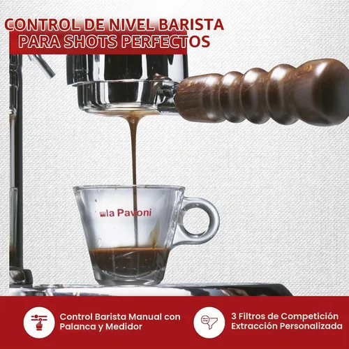Vista 3 de La Pavoni Esperto Abile - Máquina de café expreso con palanca de 16 tazas, acabado cromado con asas de palisandro personalizadas, caldera niquelada