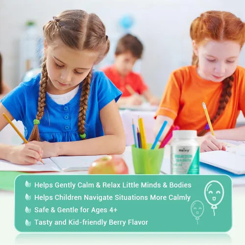 Vista 2 de Heivy Suplemento calmante para niños, contiene glicinato de magnesio y vitamina B6, ayuda a los niños a calmar y relajarse, calmar la mente