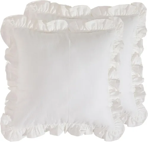 Vista 14 de patdrea - Juego de 2 fundas de cojín decorativas estilo shabby chic verdes, 18x18 pulgadas, fundas de cojín de lino rústico con volantes, funda