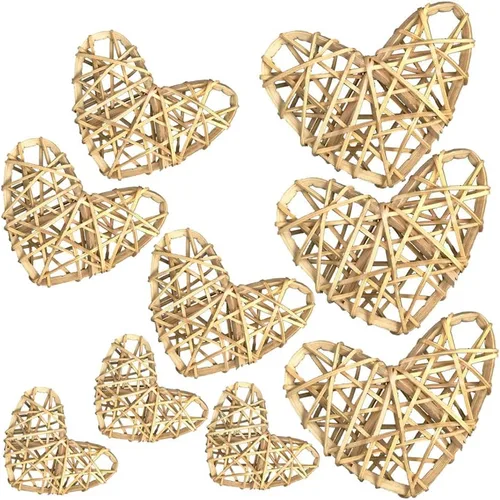 Vista 5 de Baosity 9 bolas de ratán de mimbre en forma de corazón mixto de 3 tamaños, esferas decorativas para decoración de bodas, árbol de Navidad, adornos