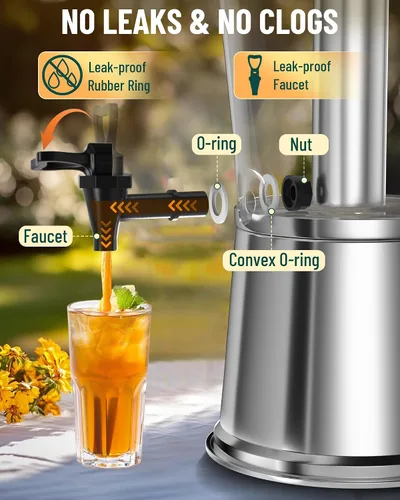 Vista 6 de WantJoin - Dispensador de bebidas con soporte, dispensador de bebidas para fiestas, dispensador de agua de acero inoxidable con núcleo de hielo
