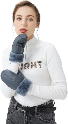 Vista 3 de Surblue Manoplas de piel de oveja de invierno para mujer, piel de cordero de primera calidad
