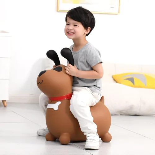 Vista 4 de INPANY Perro Saltarín Marrón Caballo Saltador para Niños Pequeños - Caballo Saltador Rebotante, Juguetes de Animales para Montar para Niñas y Niños