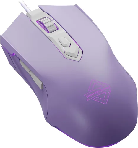 Vista 10 de Lomiluskr Ratón para juegos con cable RGB AJ52, 7 botones programables, ratones de computadora con iluminación RGB, 200-4800 DPI ajustable