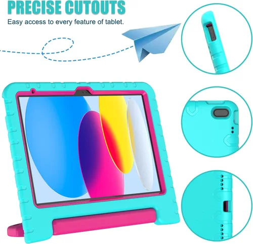 Vista 2 de Funda para iPad 10ª generación de 10.9 pulgadas, con protector de pantalla integrado y soporte de mango portátil, funda protectora a prueba