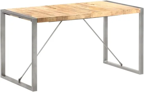 Vista 10 de Mesa de comedor de madera maciza de Sheesham, forma rectangular, 47.2 pulgadas, acabado pulido marrón con patas de metal para cocina y comedor