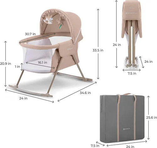Vista 12 de Kinderkraft LOVI Cuna de Viaje para Bebé, Cuna Portátil Plegable con Mosquitera Integrada, Capota Ajustable y Función de Cuna Adicional, Beige