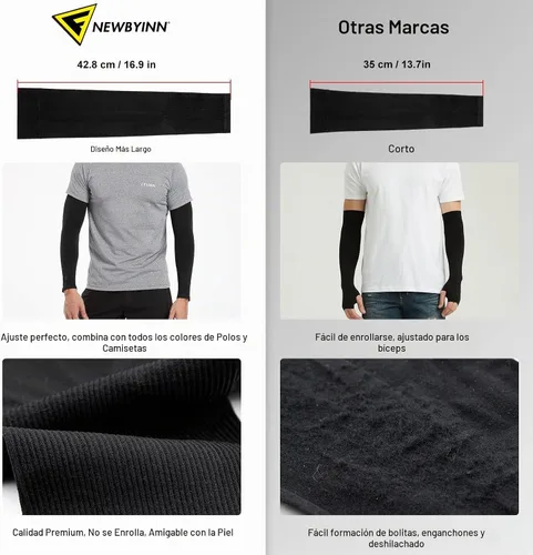 Vista 6 de Newbyinn Mangas de protección solar UV para hombres, mujeres y jóvenes 2 pares: negro