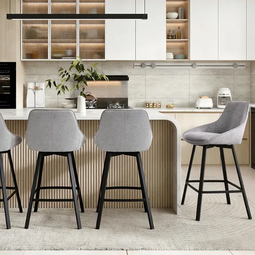 Vista 26 de Flouki Taburetes de bar con altura de mostrador, juego de 3 taburetes de bar giratorios negros para isla de cocina, taburetes de mostrador modernos