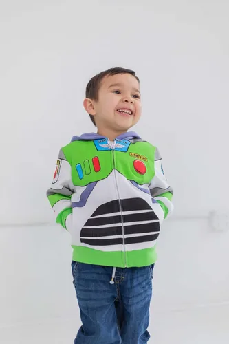 Vista 3 de Disney Pixar Toy Story Buzz Lightyear Sudadera con capucha de forro polar iTalk con cremallera para niños pequeños a grandes, Rojo