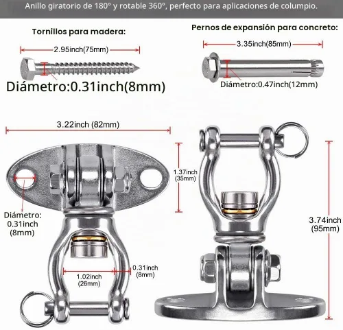 Vista 4 de SELEWARE Colgador Giratorio de Rodamiento Silencioso con Gancho de Acero Inoxidable para Montaje en Techo, Soporte de Cuna para Sedas Aéreas