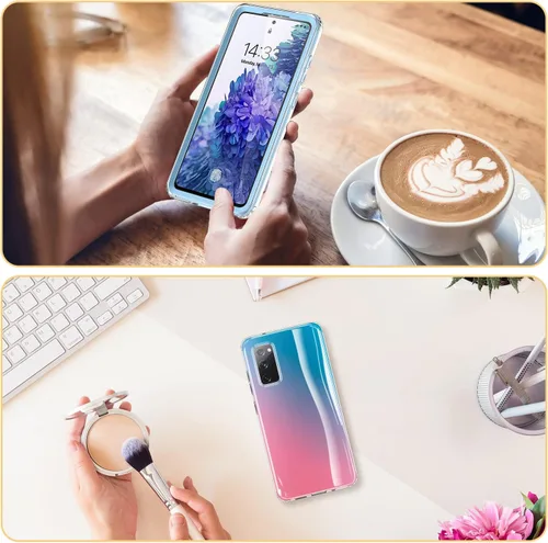 Vista 6 de Esdot Funda compatible con Samsung Galaxy S20 FE con protector de pantalla integrado, con diseño de moda azul y rosa para mujeres y niñas, funda