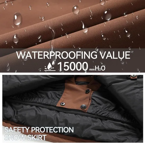 Vista 5 de Chaqueta de esquí para hombre, impermeable, resistente al viento, capucha extraíble para invierno, para motos de nieve, senderismo