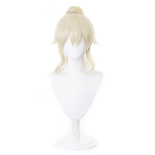 Vista 2 de Peluca rubia de jean para cosplay, disfraz de Halloween, pelucas de cola de caballo con clip para niñas