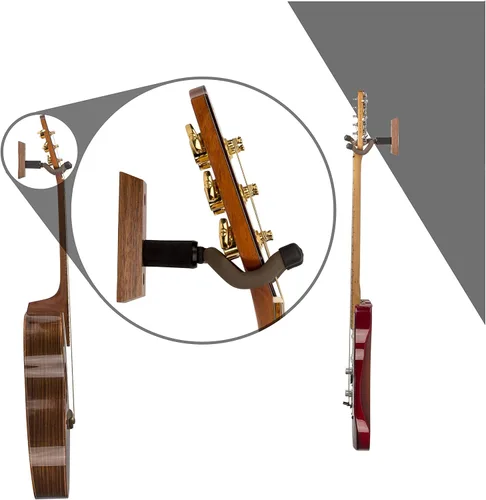 Vista 4 de String Swing CC01K-BW Soporte de pared para guitarras acústicas y eléctricas con soporte de pared de nogal negro