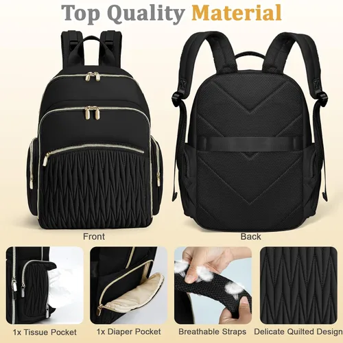 Vista 7 de miss fong Mochila para pañales – Bolsa de pañales para bebé con cambiador de pañales, mochila acolchada para pañales de viaje con 16 bolsillos Negro