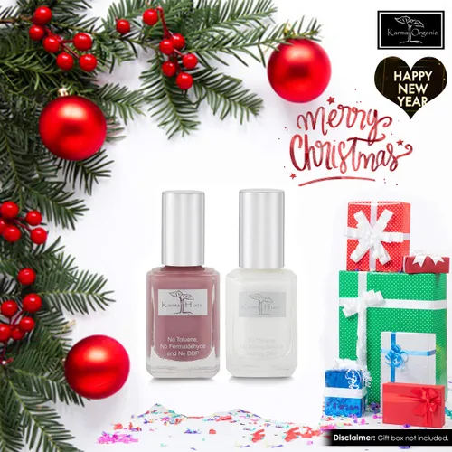 Vista 2 de karma organic Colores naturales de esmalte de uñas, pintura de uñas no tóxica, vegana, libre de crueldad animal Blanco Francés + Wine O'clock