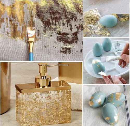 Vista 5 de Copos Schabin de oro rosa, copos de lámina metálica de cobre de 0.35 onzas para arte de uñas, pintura, manualidades, fabricación de joyas de limo