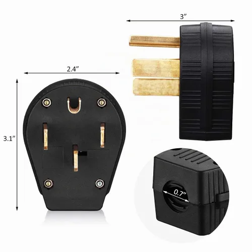 Vista 2 de Miady NEMA 14-50P enchufe de alimentación, 50-Amp 4-Prong 125/250V ángulo de cuchilla recta, secadora, conector de reemplazo macho.