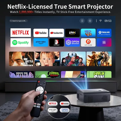 Vista 2 de Proyector para exteriores 4K con WiFi y Bluetooth, licencia de Netflix, enfoque automático Native 1080P • High Brightness • Auto Keystone • Dolby