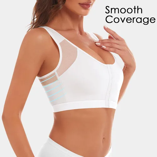 Vista 6 de J-pone Sujetador corrector de postura con cierre frontal para mujer, 2 piezas, soporte de espalda inalámbrico, cobertura completa, cómodo, sin