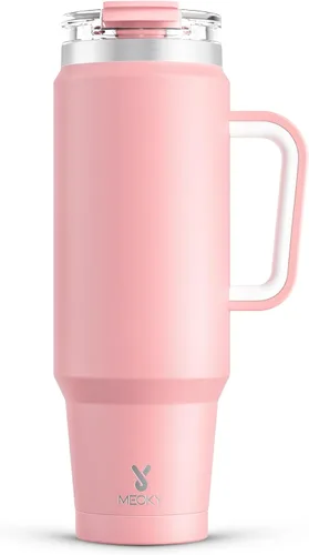 Vista 14 de Meoky Vaso de 40 onzas con asa y pajita, vaso aislado con tapa y popote, taza de viaje de acero inoxidable, mantiene el frío durante 34 horas, 100%