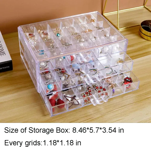 Vista 4 de CLUQMEIK Caja organizadora de aretes acrílico transparente para aretes collares cuentas organizador de puntas de uñas caja de joyería con 72