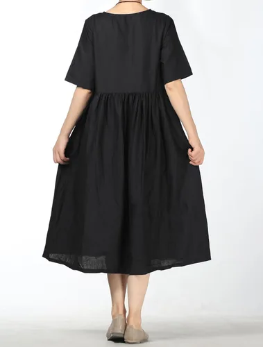 Vista 2 de FTCayanz Vestido midi de verano para mujer, de lino, bohemio, casual, para playa, con bolsillos