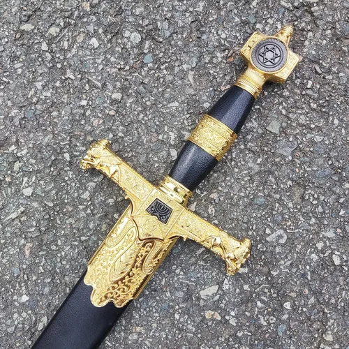Vista 4 de Espada medieval de acero inoxidable con estrella de David, espada del rey Salomón para cosplay, colección, 33.8 pulgadas