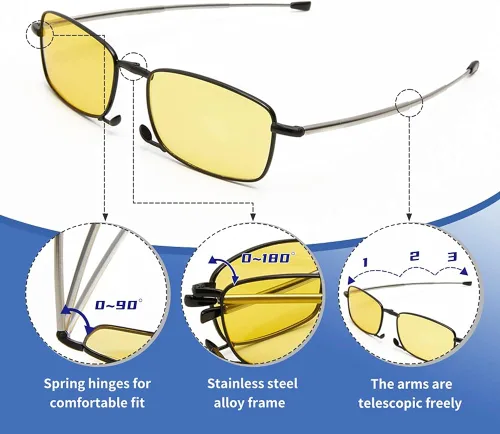 Vista 3 de Gafas plegables bloqueo de luz azul visión nocturna gafas de sol unisex con funda portátil