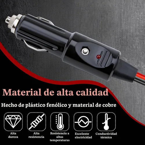 Vista 4 de Enchufe de encendedor de cigarrillos resistente de 12 AWG, cable adaptador de enchufe macho de encendedor de cigarrillos de 10 pies con luces LED