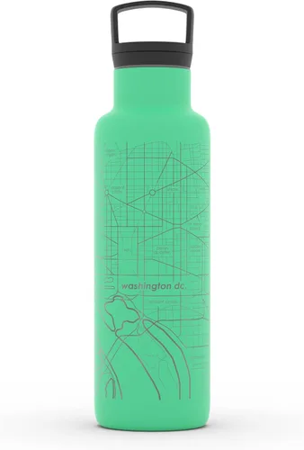 Vista 181 de Well Told Botella de agua aislada con mapa de Washington DC grabado, botella de acero inoxidable grabada (21 onzas, blanco) botella aislada de mapa
