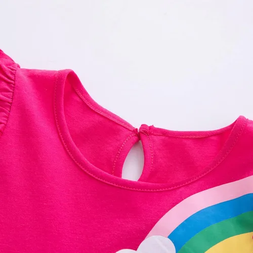 Vista 2 de Vestidos casuales de unicornio de algodón de manga corta y cuello redondo para niñas de 2 a 7 años