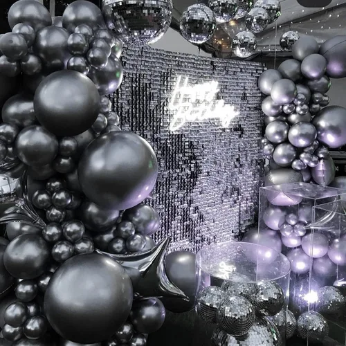 Vista 6 de Kit de arco de guirnalda de globos negros de 130 piezas, diferentes tamaños de 18, 12, 10 y 5 pulgadas, kit de globos de látex para fiesta