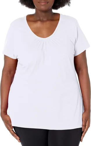 Vista 10 de Just My Size, playera con cuello en V fruncido y mangas cortas, para mujer Negro