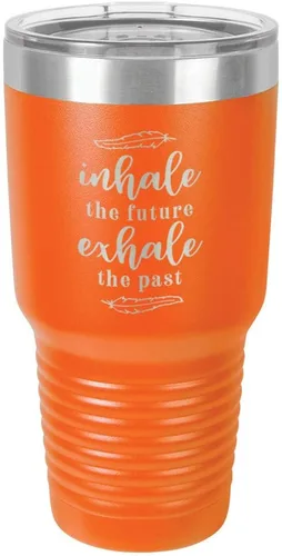 Vista 14 de INHALE EL FUTURO EXHALE EL PASTO Grabado 30 oz Vaso con paja y tapa superior deslizante de acero inoxidable taza de viaje de acero inoxidable 's