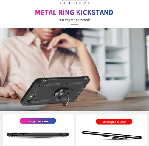 Vista 6 de LeYi Funda para iPhone SE 2022/2020 con [2 unidades] protector de pantalla de vidrio templado, cubierta de grado militar con soporte de anillo Negro