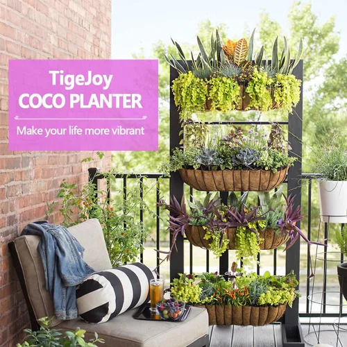 Vista 6 de TigeJoy 2 piezas de 24 pulgadas, revestimiento de fibra de coco grueso 100% natural para macetas, terrazas de jardín, macetas, 24 pulgadas