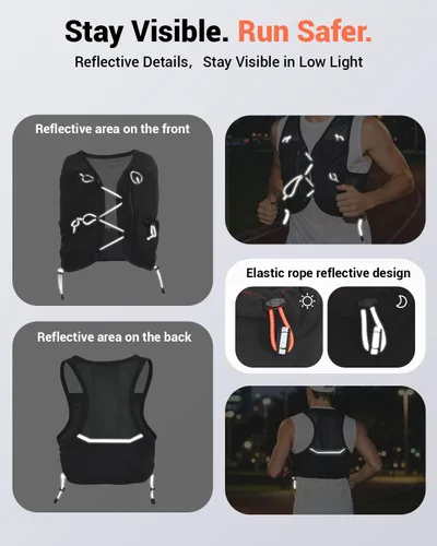 Vista 6 de Chaleco para correr para mujeres y hombres, chaleco de hidratación con Negro