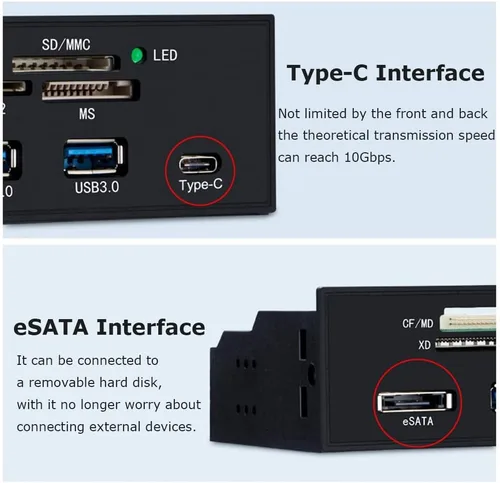 Vista 3 de Lector de tarjetas interno 5.25 pulgadas de alta velocidad frontal USB 3.0 Interfaz multifunción lector de tarjetas interno tablero de instrumentos