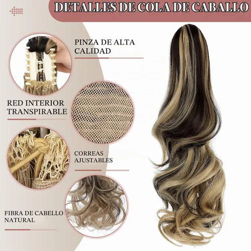 Vista 3 de Felendy Extensión de cola de caballo de 18 pulgadas, mezcla de rubio ceniza, marrón oscuro, rizado, ondulado, con clip, extensiones de cabello largo