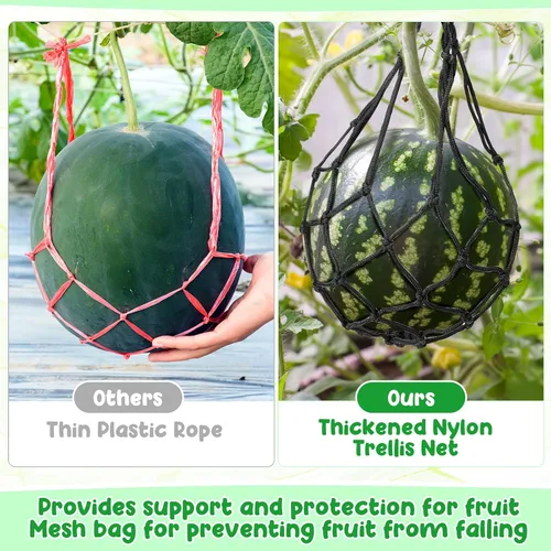 Vista 4 de Nuenen Hamaca de melón de red de sandía, 12 unidades, soporte para plantas y jardín, soporte de calabaza, bolsa colgante protege sandías, melón