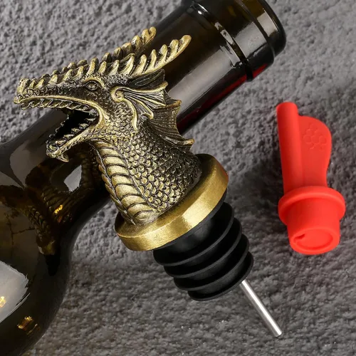 Vista 8 de Cabeza de Dragón Vertedor y Tapón de Botella de Vino 2 en 1, Regalos de Dragón para Hombres y Mujeres Fanáticos de los Dragones, Vertedores