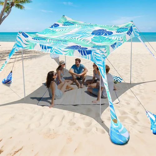 Vista 12 de 2PM SPORTS Toldo de Carpa de Playa con Protección UV UPF50+, Refugio Grande de Sombra Solar para Exteriores para Picnic Familiar, Camping, Viajes