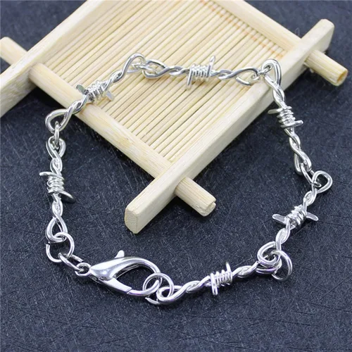 Vista 2 de Caiyao Pulsera gótica punk de espinas de alambre de púas gruesa, fina, gruesa, gruesa, con cadena de eslabones de zarzas, hip hop, roca, chica