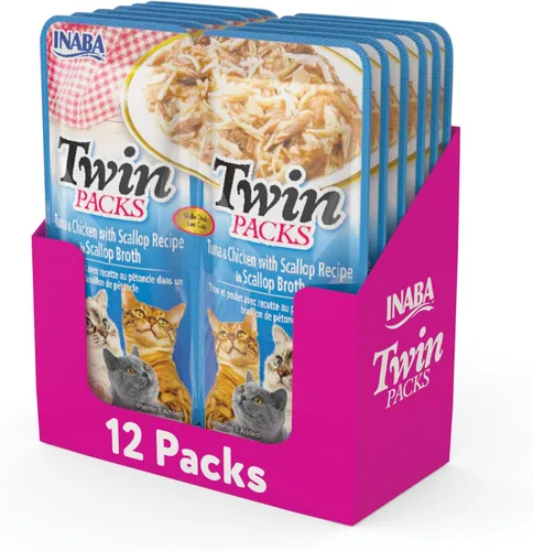Vista 8 de INABA Paquetes dobles para gatos, guarniciones/tazas, 1.4 onzas por porción, 12 porciones, receta de atún y pollo en caldo de atún