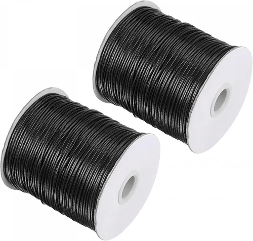 Vista 9 de uxcell 2 cuerdas de poliéster encerado de 0.047 in, 518.4 ft (172 yardas), hilo de cuentas para hacer joyas, pulseras, collares, tejer, color negro