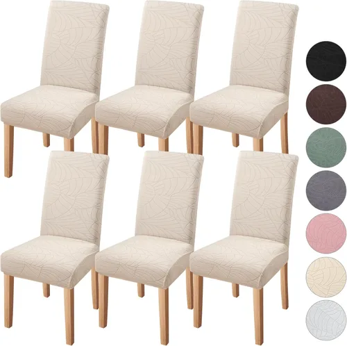 Vista 19 de Fundas para silla de comedor Yisun, fundas elásticas para silla de comedor, funda protectora para silla de comedor, mezcla de poliéster, Beige