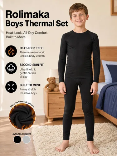 Vista 4 de 2-Set Boys Thermal Underwear Set Fleece Lined Compression Long Johns 2negro